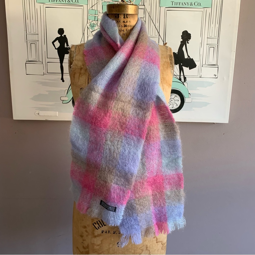 Foxford Woolen Mills Pastel Pink Blue Mohair/Wool Blend Scarf